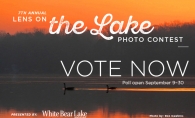 A graphic advertising voting for the 2019 Lens on the Lake photo contest