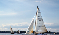 An A scow boat sailing on White Bear Lake