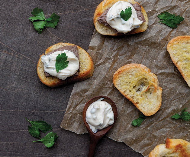 Kowalski's tenderloin crostini Tenderloin crostini made from a recipe by Kowalski's