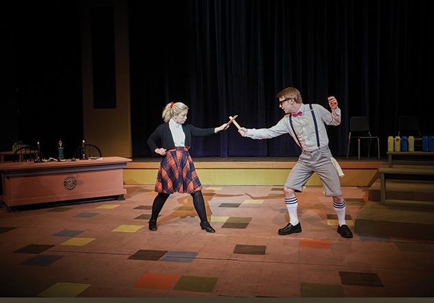 Georgia Reding and Dan Prather in costume for The 25th Annual Putnam Spelling Bee Musical at Century College