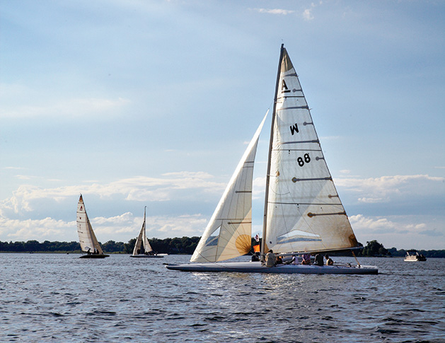 An A scow boat sailing on White Bear Lake