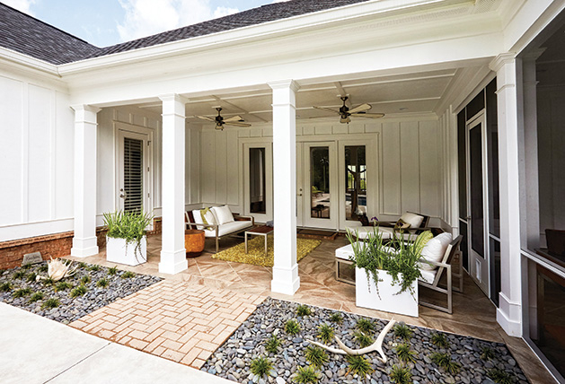 A fully-decorated paver patio.