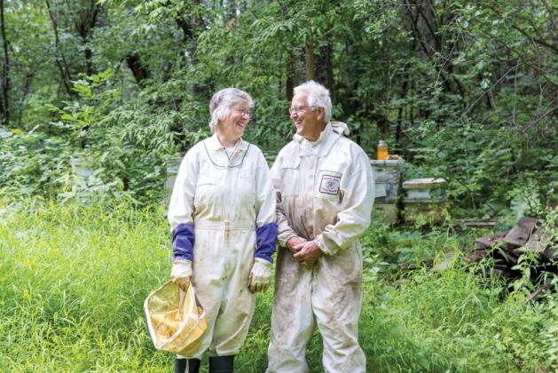 Beekeeper Andy Sorenson and his neighbor Mary Wingfield