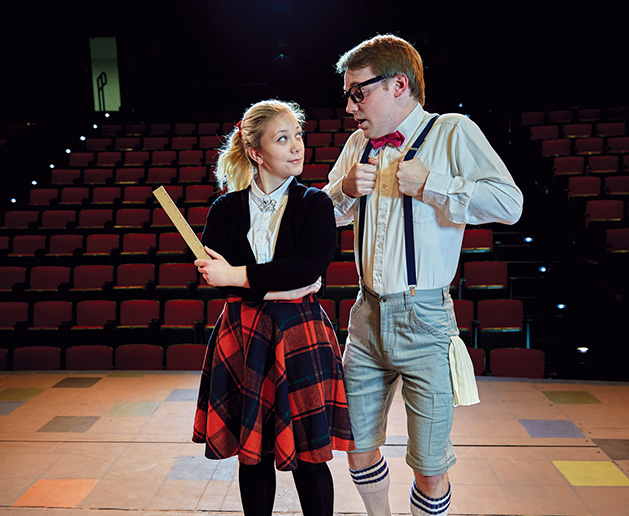 Georgia Reding and Dan Prather in character in Century College's production of The 25th Annual Putnam County Spelling Bee